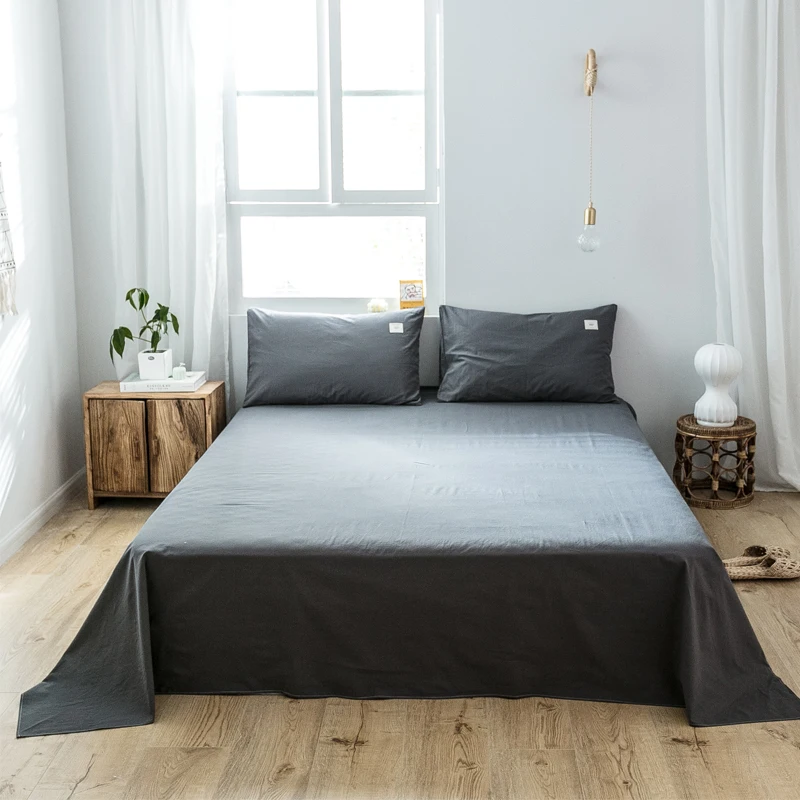 

2019 new products Washed Cotton Bedspread Fitted Sheet Pillowcases 2/3 pcs Pure color Bedding