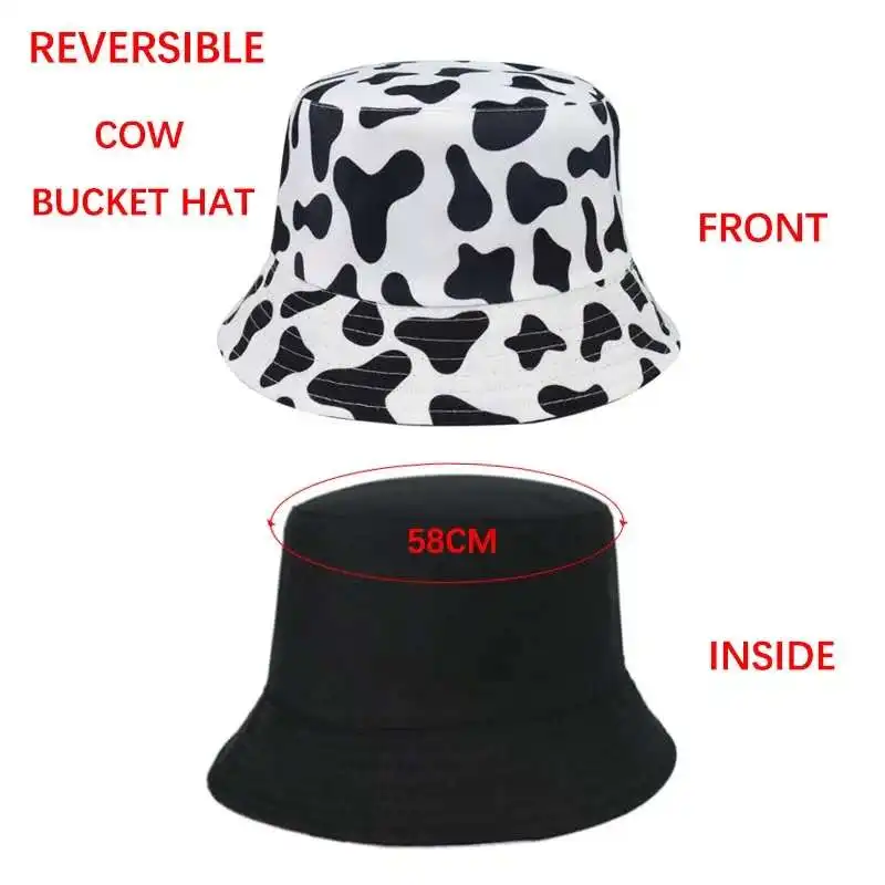 New Fashion Reversible Black White Cow Pattern Bucket Hats foldable Panama hat Fisherman Caps For men Women Gorras Summer caps