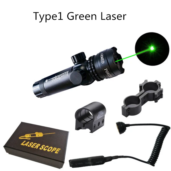 Охотничьи аксессуары зеленый/красный точечный лазерный прицел фокусировка с рельсовым креплением Регулируемый лазерный светильник Ручка дистанционный переключатель лазерный прицел наборы - Цвет: Type1 Green Laser