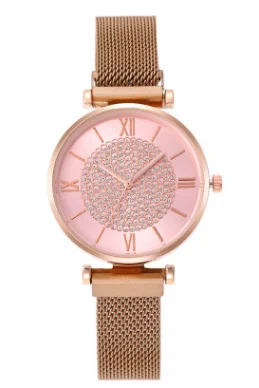 Роскошные женские часы-браслет с кристаллами,, Лидирующий бренд, модные повседневные кварцевые часы с круглым циферблатом, водонепроницаемые женские наручные часы - Цвет: Pink