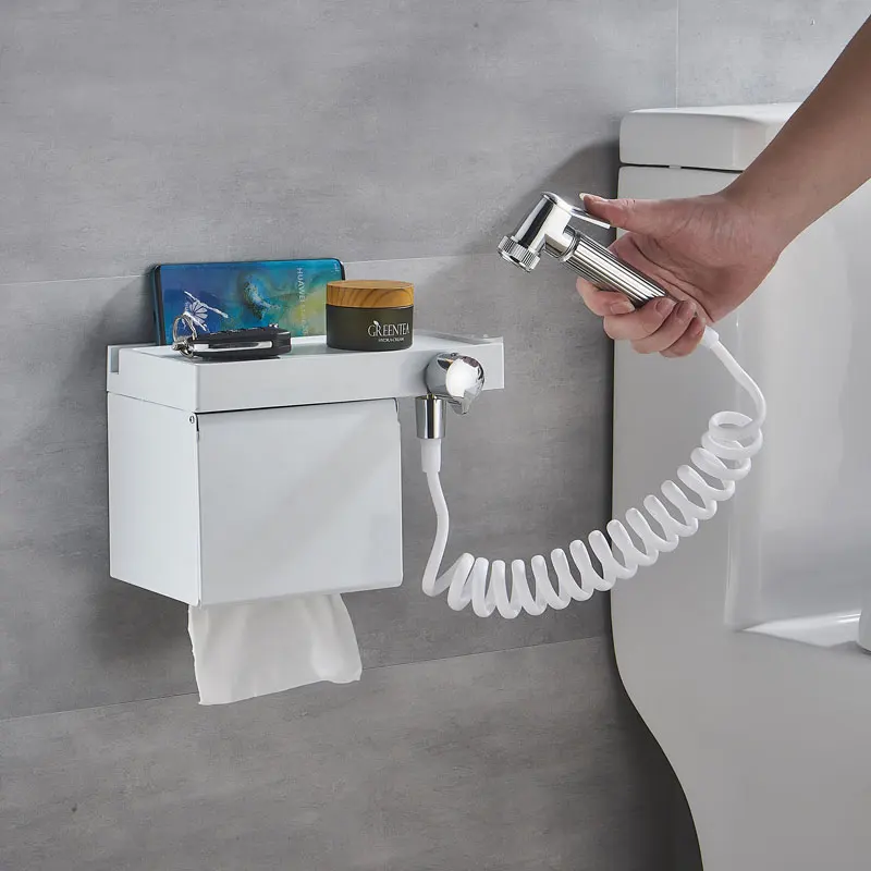 Black or white Paper Holder With Bidet Facuet Only cold water Crane Tap Wall Mount bathroom Hardware Accessories