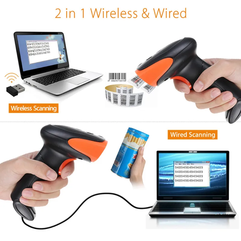 1D/2D сканер штрих-кода Портативный 2,4G USB Беспроводной ручной лазерный сканер штрих кода светильник сканер для супермаркета магазин Win XP/7/8/10 портативных ПК POS