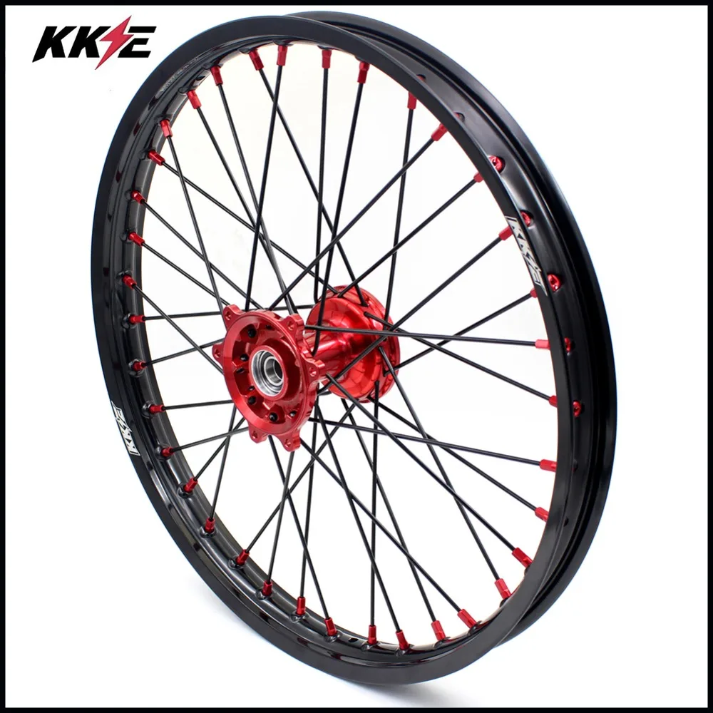 KKE 21& 19 литые диски Mx для HONDA CRF250R 14-19 CRF450R 13-19 CR125R CR250R 02-13 Красный ниппель черный спиц