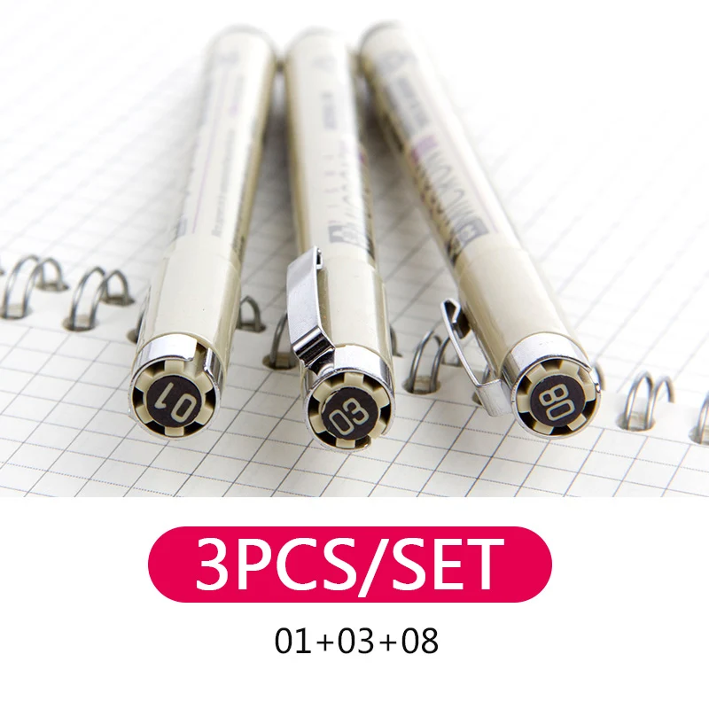 Black 3pcs Набор маркеров Pigma цветная Микрон ручка кисть для рисования 005 01 02 03 04 05 08 1,0 2,0 3,0 кисть художественный маркер - Цвет: Black 3pcs