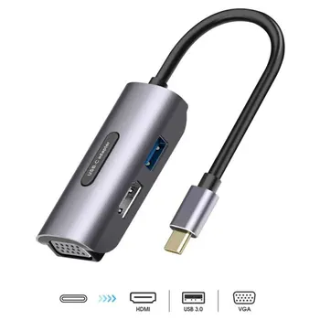 

3 IN 1 Type C to RJ45 VGA MiniDP DP HDMI Adapter For MacBook Network Projector Computer Monitor Connection Adapter