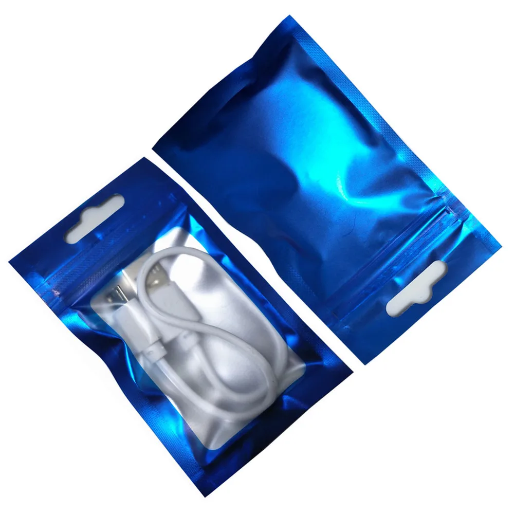 

200Pcs Matte Clear Blue Aluminum Foil Zip Lock Package Bag with Hang Hole Crafts Electronics Snack Mylar Zipper Packing Pouches