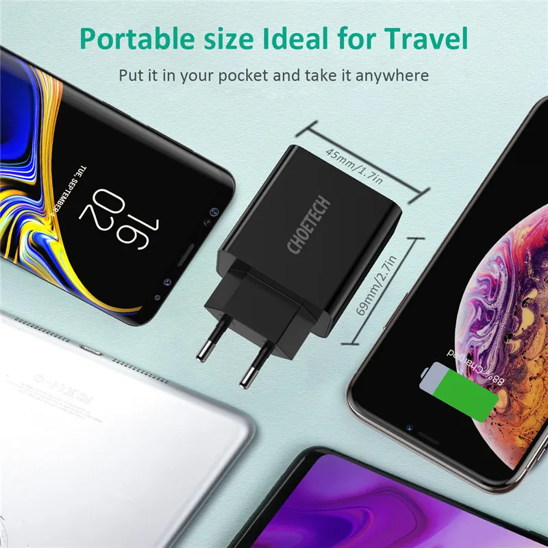 Зарядное устройство CHOETECH USB Type C 18 Вт европейская вилка быстрая зарядка PD