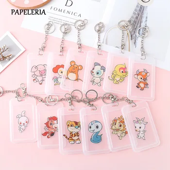 

Zodiac Transparent Card Cover with Keyring Chain Card Bag Bank Credit Plastic Cartoon Student ID Bus Card Pass Holder