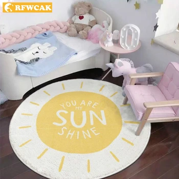 

RFWCAK Round Carpet For Living Room Baby Play Mats Kids Crawling Floor Rug Blanket Cotton Game Pad Children Room Decoration
