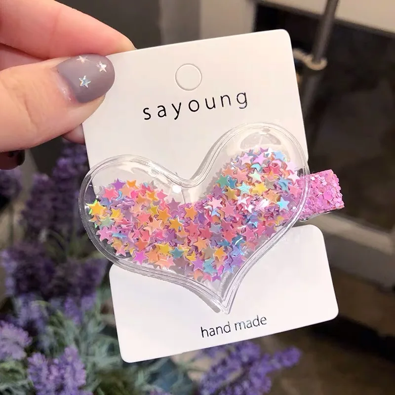 Colorful heart Модные прозрачные блестки в форме сердца и звезды, Блестящие Блестки, блестящие нашивки в виде звезд, аппликации для детской вечеринки, аксессуары для волос на заколках - Цвет: Colorful heart