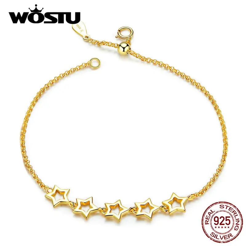 

WOSTU New Fashion 925 Sterling Silver Golden Bright Stars Bracelet For Women Wedding Lover Bracelets Luxury Jewelry BKB162