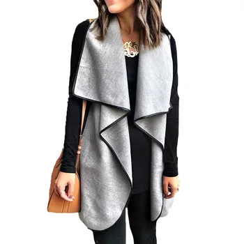 

Grey Turn Down Collar Irregular Women Vest 2020 Fashion Autumn Elegant Streetwear Loose Casual Jackets Female Winter Clothing