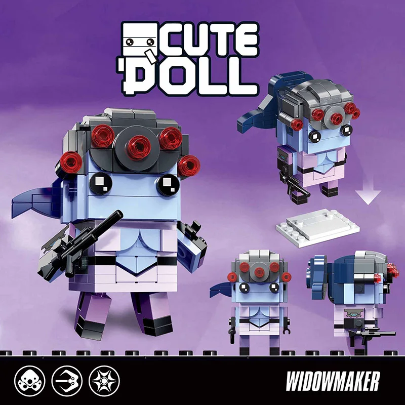 Мини-часы милый рисунок с куклой BrickHeadz D. VA Hanzo Reinhardt Mercy Reaper Genji строительные блоки сборные игрушки для детей - Цвет: Without retail box