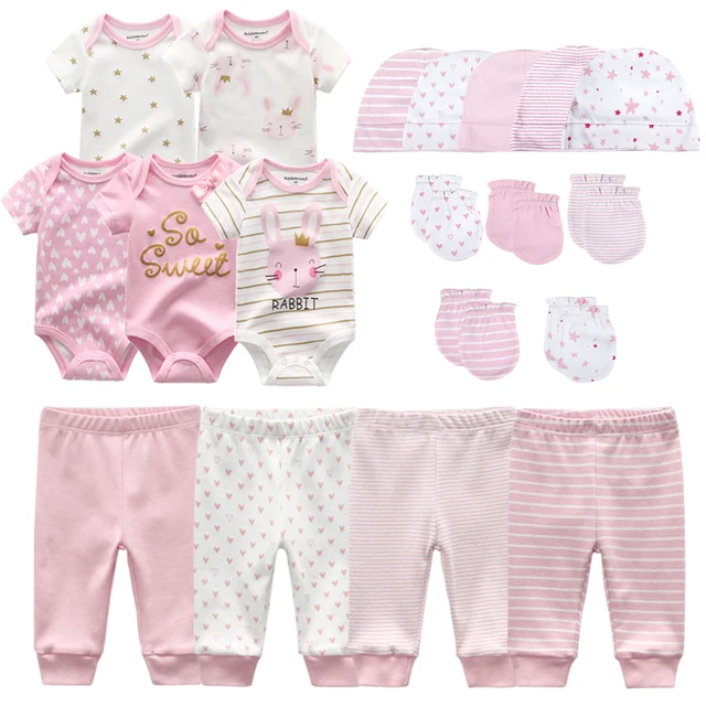 Newborn Boy Clothes Set Baby Girl Summer Suit Bodysuits+Pants+Hat+Gloves Cotton 4