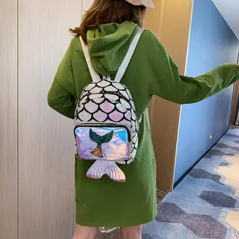 

New Fashion Backpacks Wear-resistant Portable Teenager Girls Fish Tail Backpack Cute Sequin Shoulder Women Schoolbag