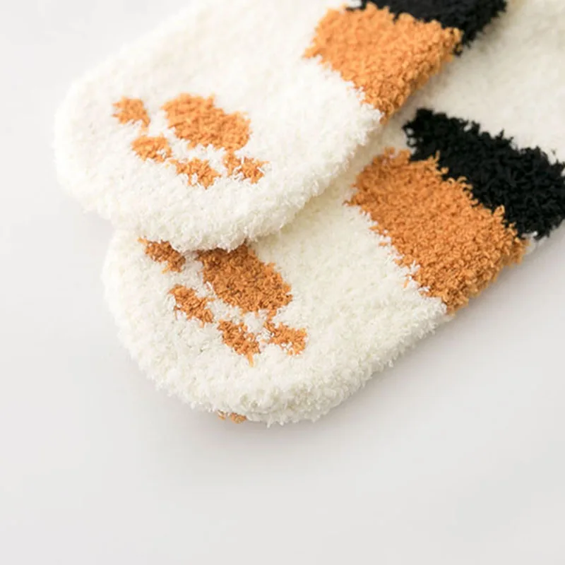 1 пара, мягкие флисовые теплые носки с кошачьими ушками, женские зимние утепленные милые носки, домашняя одежда, носки для сна, рождественские носки