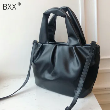 

[BXX] Solid Color Pleated Crossbody Bags For Women 2020 Winter Brand Designer Shoulder Messenger Bag Female Travel Handbag HJ734