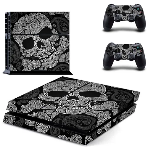 Чистый белый серебристый металл черная кожа Наклейка для sony playstation 4 консоли и 2 контроллера PS4 жир кожи стикер винил - Цвет: GYTM1635
