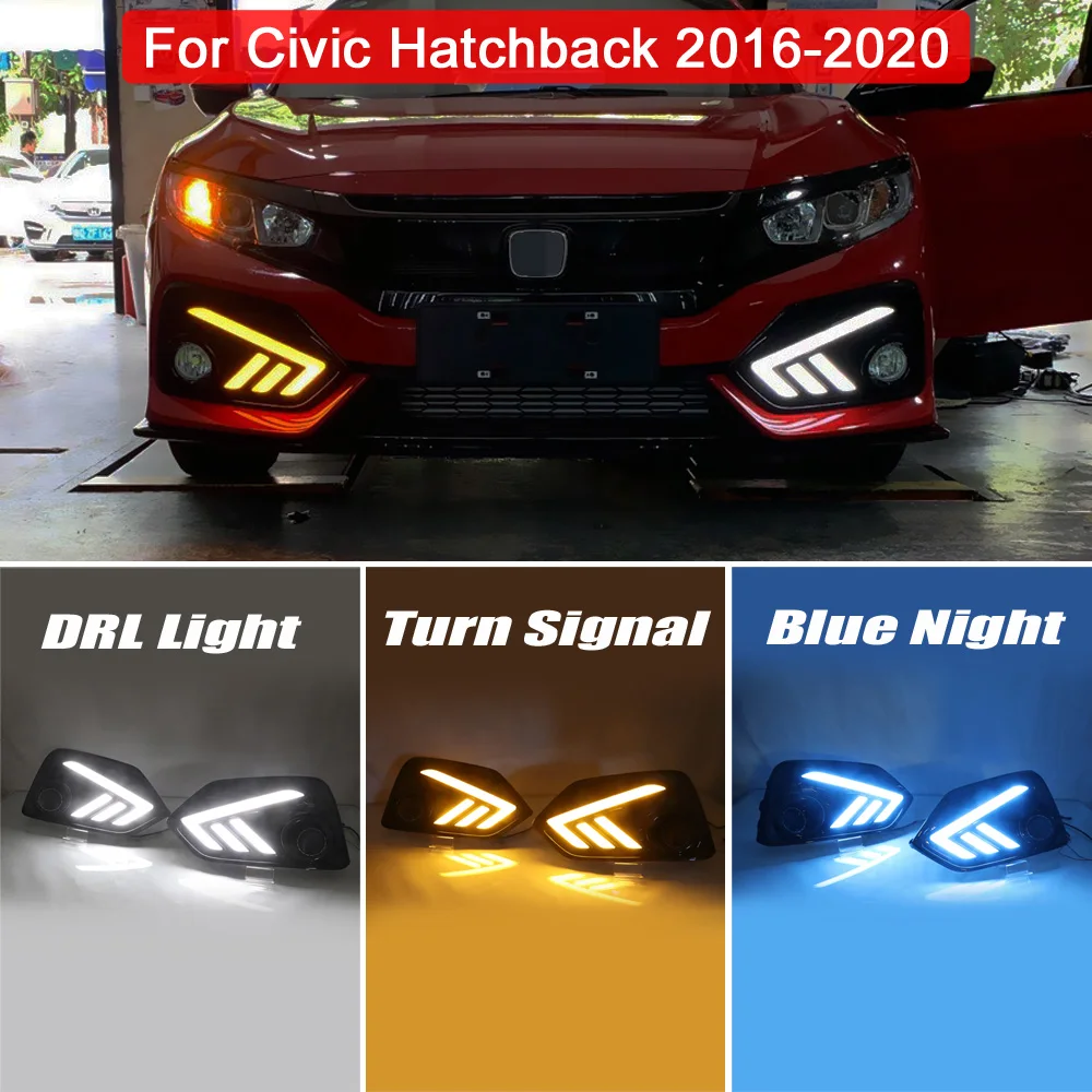 

Car Fog Lamp White LED DRL Daytime Light Blue Night Driving Light Turn Signal Light For Honda Civic 10th Hatchback 2016-2020