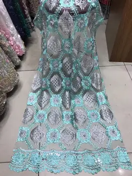 

Aqua green African Lace Fabric High Quality French Tulle Lace Fabric 2019 Nigerian Laces Guipure Embroidery Fabric For Wedding