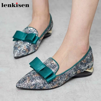 

Lenkisen new gorgeous bling sweet mixed colors bowtie ladies shoes pointed toe med heels slip on women spring fashion pumps L9f4