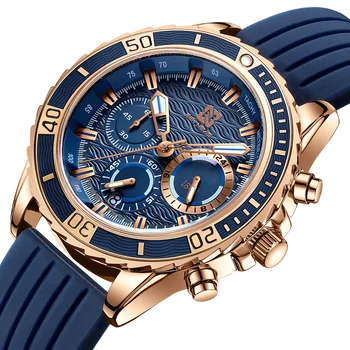 

Men Watch 2020 Blue Top Brand Luxury Men's Quartz Watch Chronograph Sports Silicone Strap Waterproof Date Man Wristwatches xfcs