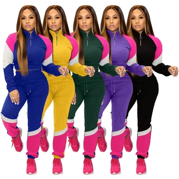 

Plus Size Tracksuits Women Set 2020 Autumn Casual 2 Piece Pants Sets Women Patchwork Sport Sweat Suits Women Two Piece Outfits