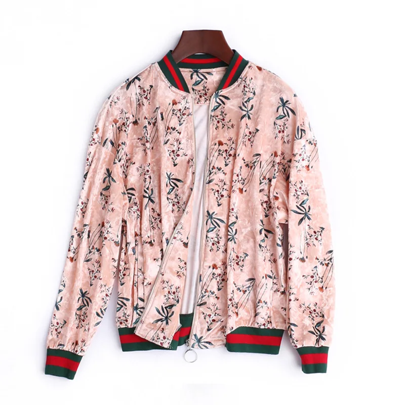 

2019 Autumn New Style Floral Printed Baseball Uniform Grid Short Coat Women's Flounced Coat Versitile Fashion