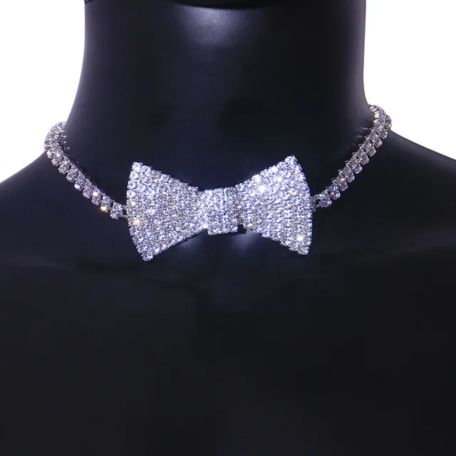 Stonefans Classic Crystal Bow Tie Necklace Choker Collar Chain Fashion Lady Iced Out Rhinestone Tennis Chain