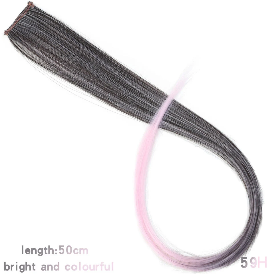 BUQI Straight Fake Colored Hair Extensions Clip Rainbow Hair Streak Synthetic Pink Orange White Purple Hair Strands on Clips - Цвет: 59H