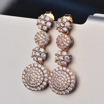 

CMajor Sterling Silver Solid S925 Fine Jewelry Elegant Temperament Pink Round Cubic Zircon Classic Drop Earrings for Women