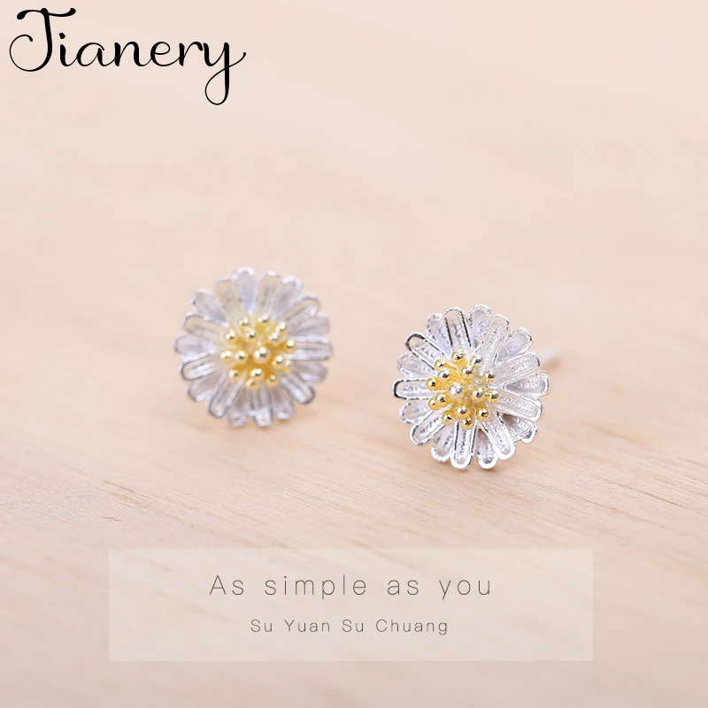 JIANERY, настоящее чистое 925 пробы, серебряные серьги в виде цветка маргаритки для женщин, модные ювелирные изделия, серьги Brincos, Прямая поставка