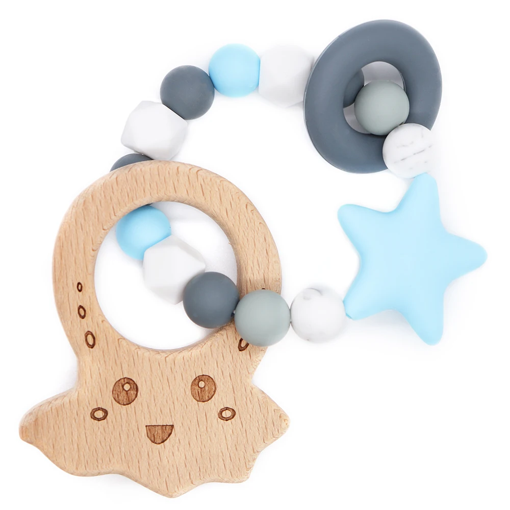 

Wooden Teether Teething For Baby Infant Chewing Chewable Toys Star Shape Beads Silicone Colorful Beads For Teether Teething