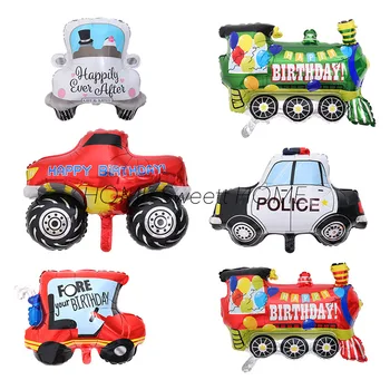 

10 Pieces Aluminium Foil Balloons Kids Boy's Birthday Party Decorations Vehicles Truck Train Ballon Police Car Happy Wedding