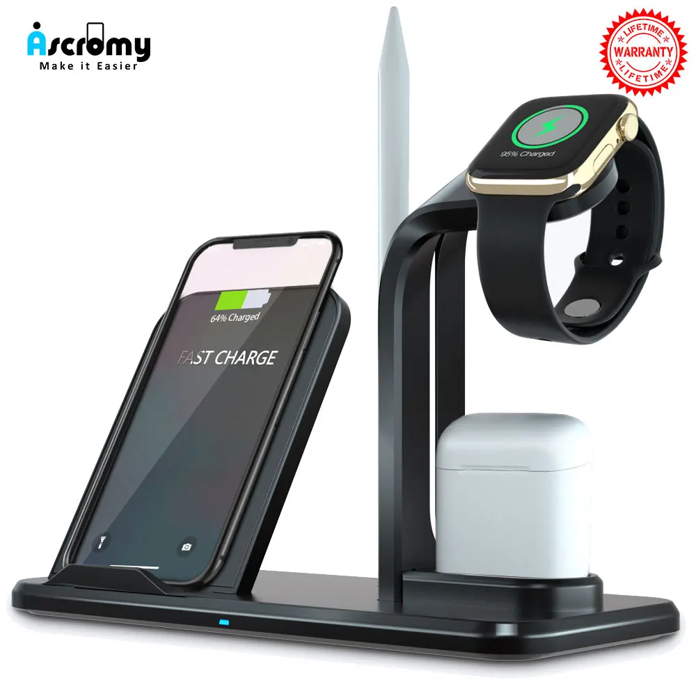 

Qi Wireless Charging Dock Stand Holder For Apple Watch 4 3 2 Airpods iPhone 11 Pro X XS Max XR 8 Plus Induction Charger Station
