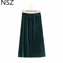 NSZ Женская бархатная плиссированная юбка с высокой талией, Элегантные Осенние Зимние женские офисные юбки