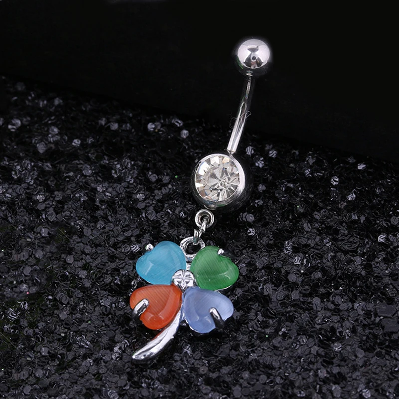 9 Colors Flower Belly Button Ring Clover Navel Piercing Surgical Steel