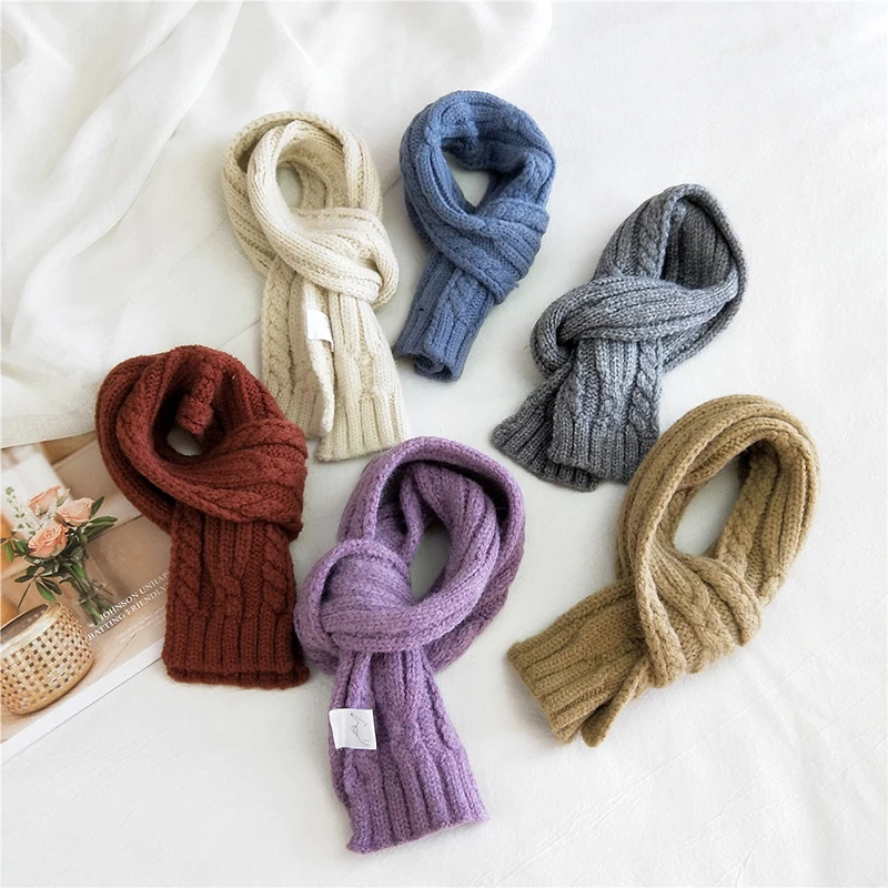 

Chunky Knit Neck Scarves Crochet Knitting Wool Striped Solid Color Female Shawls Knitted Scarf Thick Warm Long Soft Scarf