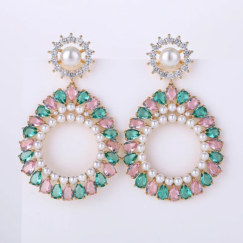 

Water Drop Zirconia with Pearl Earrings Personalized Design Color CZ Stone Fashion Drop Earrings for Women Girls XIUMEIYIZU New