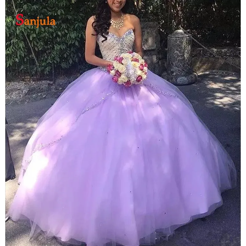 Бледно-лиловый Тюль бальное платье без бретелек Quinceanera вышитое блестящим бисером Пышное вечерние платье для выпускного бала Vestidos de дебютантка 15 Anos D1155