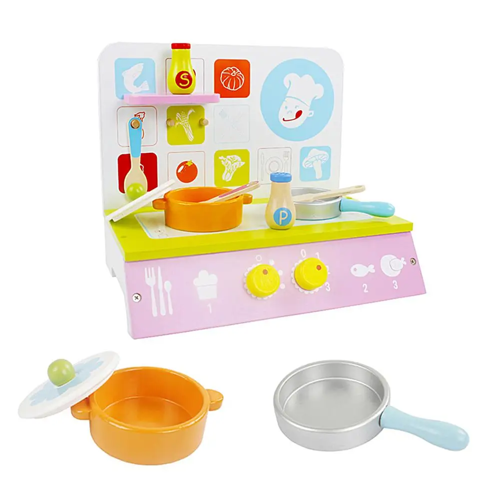 

Wooden Kitchen Toy Set Kids Pretend Playing Toy Simulation Cooktop With Cookware Accessories Kitchen Role Toy For Girls Gift