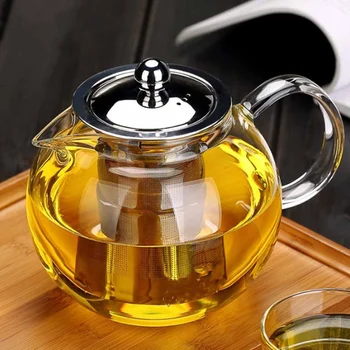 

600/950/1300ml Glass Stainless Steel Teapot with Infuser Filter Lid Heat Resistant Tea Pot Kettle Office Teaware Heat Resistant