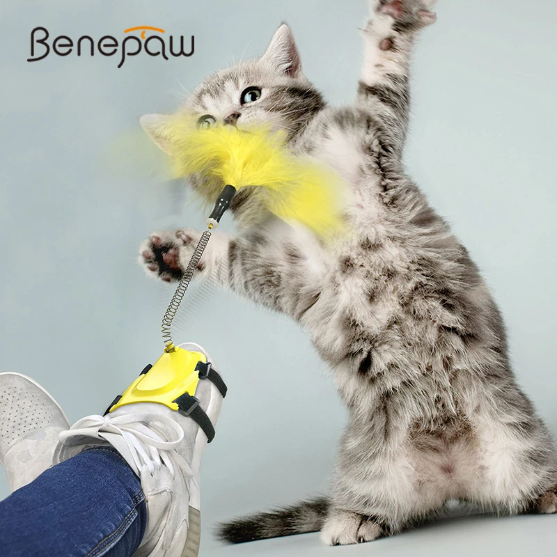 

Забавные игрушки для кошек Benepaw, прочная Регулируемая обувь без помощи рук, весеннее перо, интерактивные игрушки для кошек, котят, котят