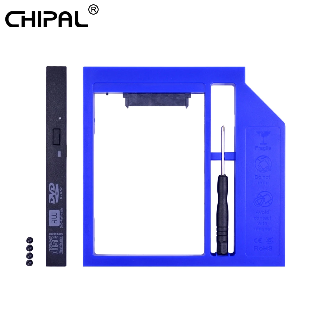CHIPAL Plastic 2nd HDD Caddy 12.7mm SATA 3.0 for 2.5 SSD Case Hard Disk Enclosure Box Universal Laptop CD/DVD-ROM Optibay | Компьютеры и