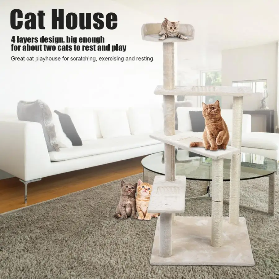 

4 Layers Cat Tree Furniture Kitten Climbing Scratcher Pet Play Sleep House Beige For Kittens Pet House Play