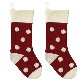

2pcs Knitted Acrylic Christmas Stockings Candy Pouch Home Polka Dot Pattern Large Capacity With Strap Party Gift Bag Cute DIY