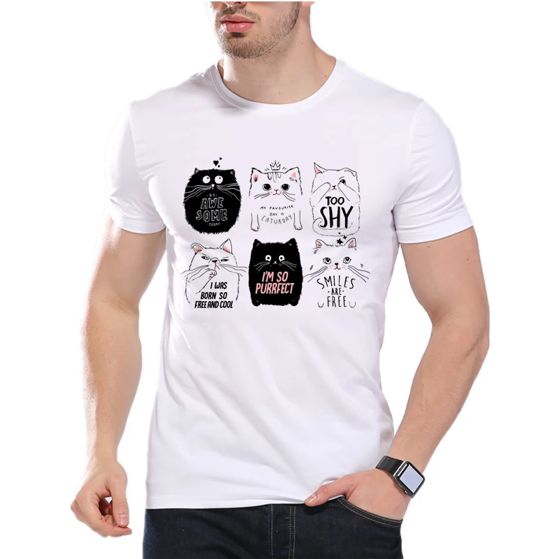 Летние топы для мужчин 2020 с рисунком кота Молодежная Футболка короткий рукав Топ
