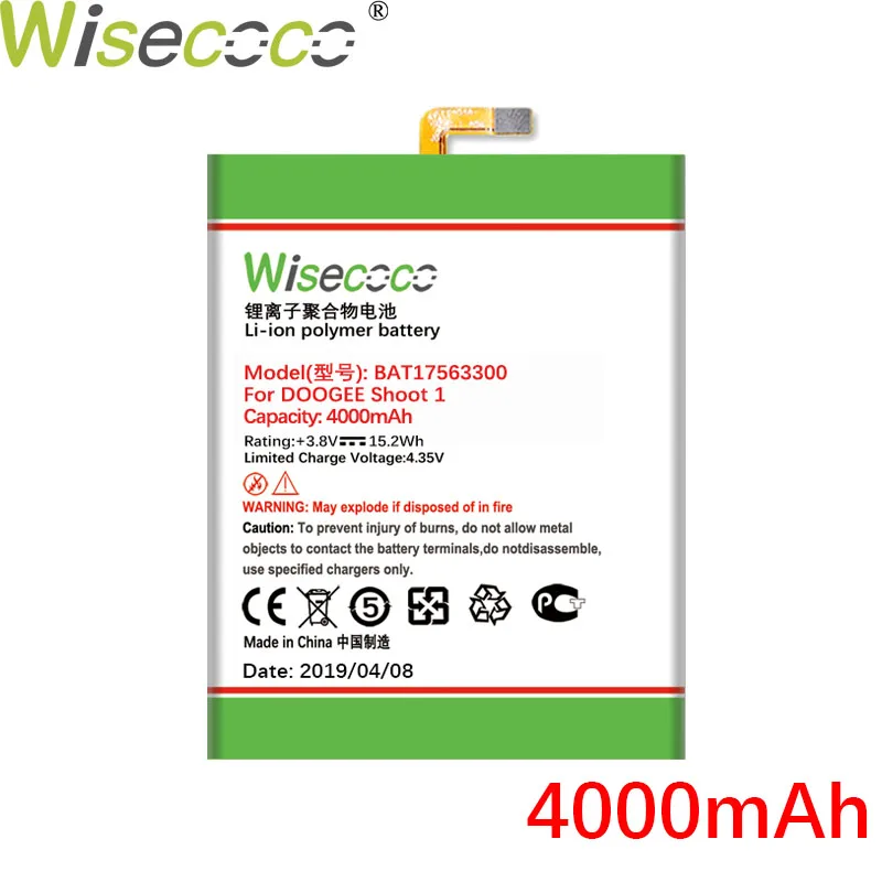WISECOCO 4000 мАч BAT17563300 батарея Для DOOGEE Shoot 1 мобильного телефона новейшее производство высокое качество батарея+ номер отслеживания
