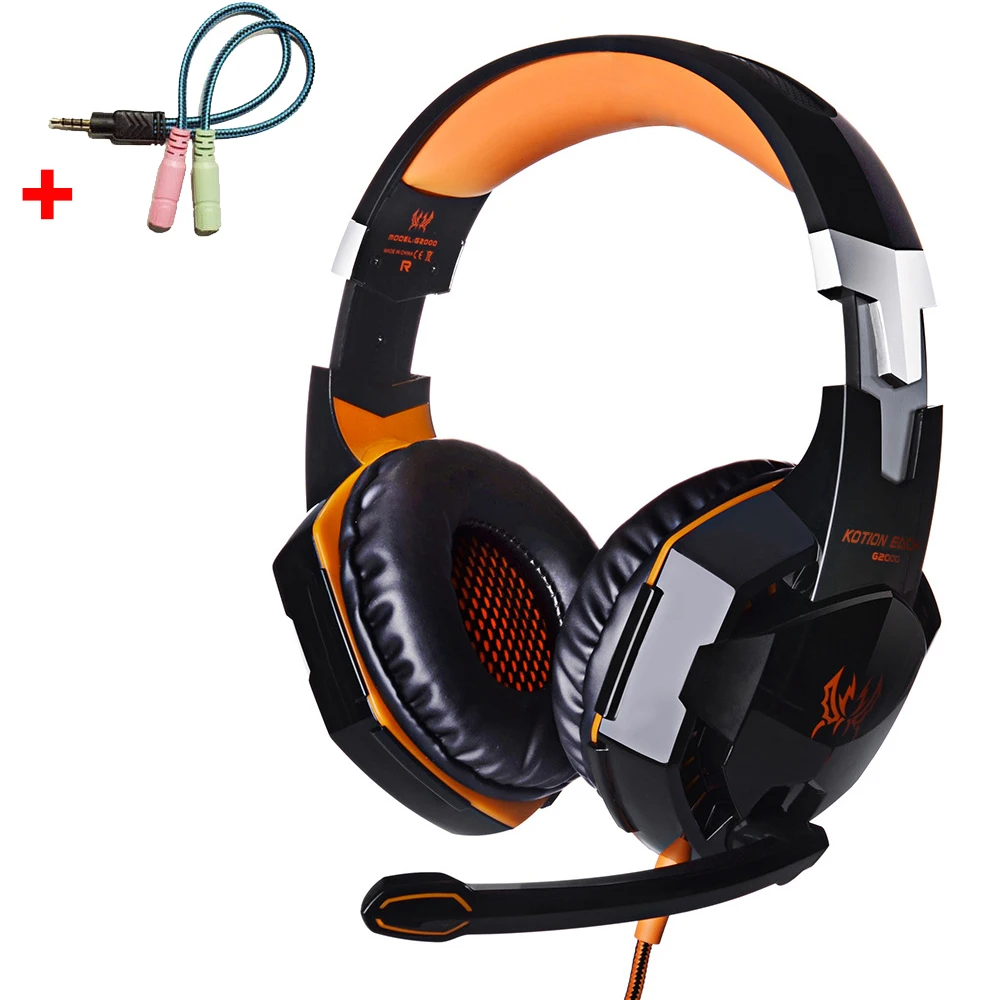 G2000-Oran Spillter KOTION EACH G2000 G4000 G9000 Игровые наушники геймерские наушники стерео глубокий НЧ, проводная гарнитура Mic светодиодный светильник для ПК PS4 X-BOX 3,5 - Цвет: G2000-Oran Spillter