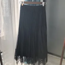 Сетчатая кружевная плиссированная Женская юбка, Женская однотонная шикарная плиссированная юбка до середины икры